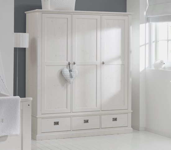 Alta Kledingkast met 3 deuren, 3 laden, White Wash, hoogwaardige kwaliteit  | bol.com