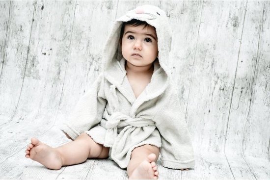 Baby Badjas - Muisje badstof badjas licht grijs muis van Funnies. — afbeelding 3