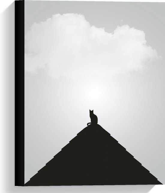 Canvas  - Silhouette Kat op Piramide - 30x40cm Foto op Canvas Schilderij (Wanddecoratie op Canvas)