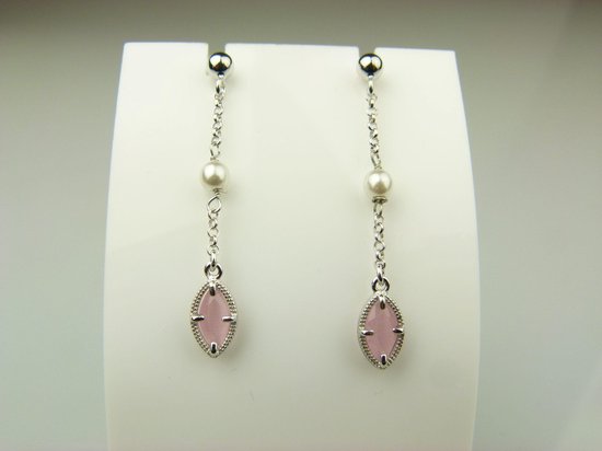 boucles d'oreilles en argent modèle marquise avec perle - bleu jeans