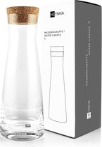 Karaf | Schenkkan | Water | 1 Liter | Natuurkurk | Dik Glas | Vaatwasbestendig | Scandinavisch Design