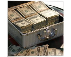 Forex - Koffer gevuld met Geld - 50x50cm Foto op Forex