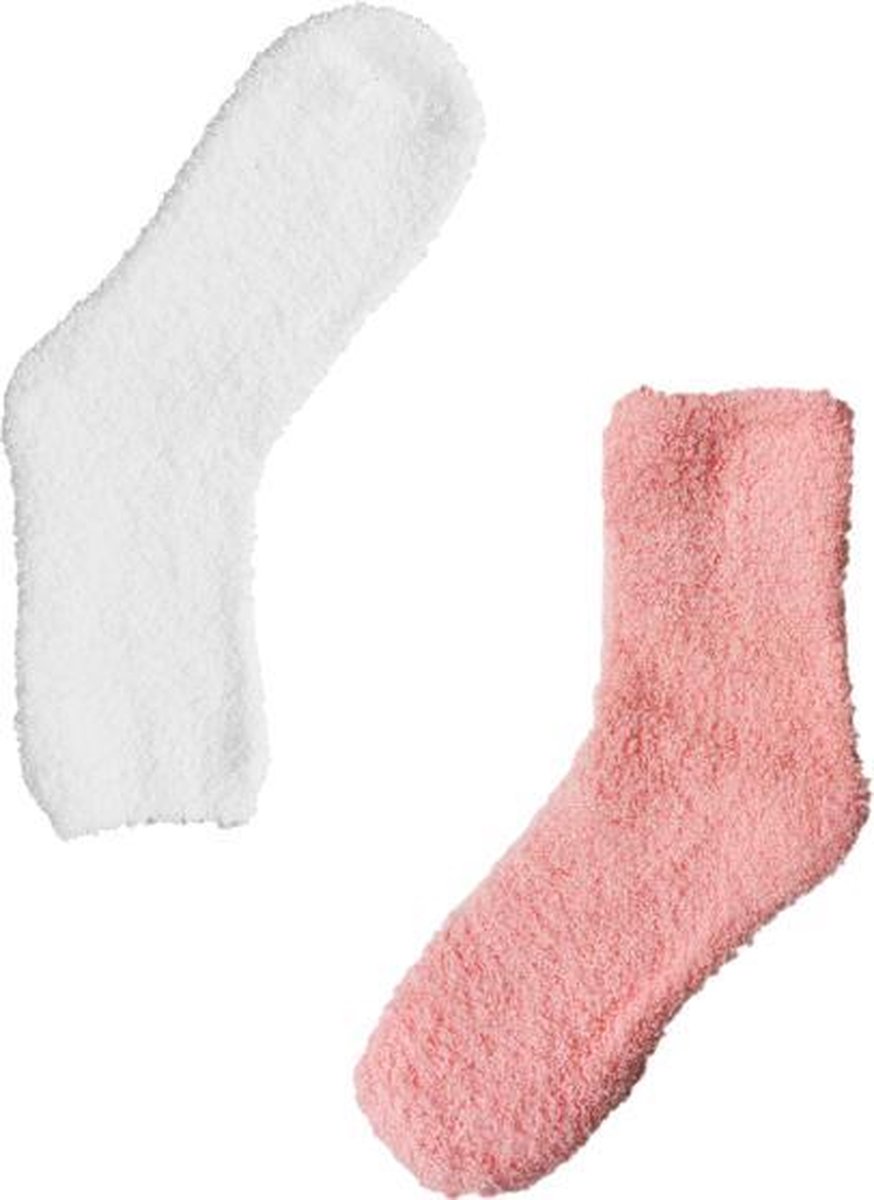 2 paar Huissokken | Sokken Dames 37 42 | Huissokken Fluffy Wit en Roze