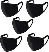 5 pack Mondkapjes - Mondkapje wasbaar - Mondkapje - Mondmasker - Niet-medisch - Zeer Comfortabel - 100% Katoen - Zwart - per set van 5 stuks