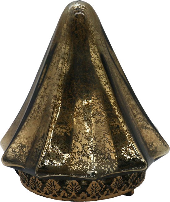 Clayre & Eef Kerstdecoratie met LED-verlichting Kerstboom Ø 14x16 cm Goudkleurig Glas