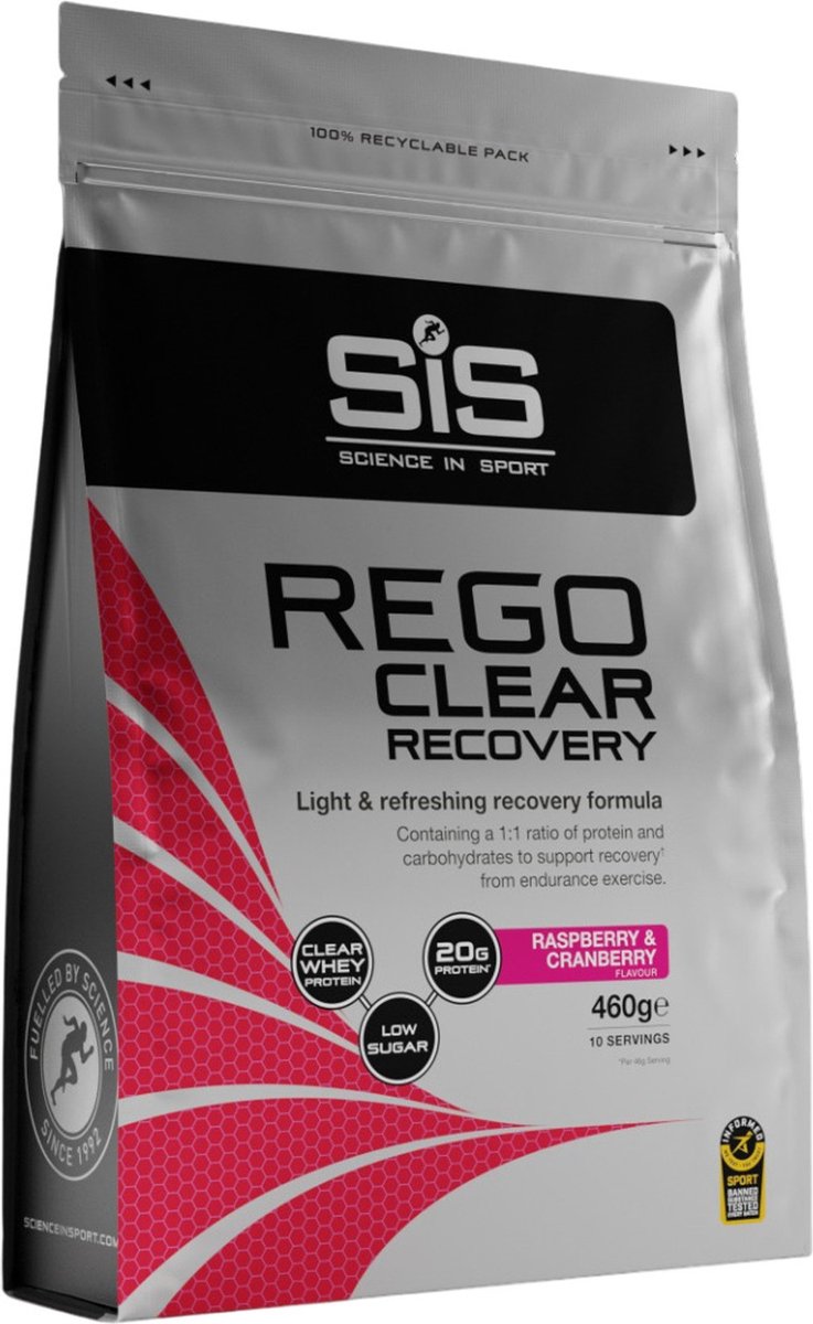 SIS - REGO Clear Whey Isolaat Protein Recovery Drink - Proteine ranja - Framboos & Cranberry Smaak - 460 gram - 20 gram eiwit per shake