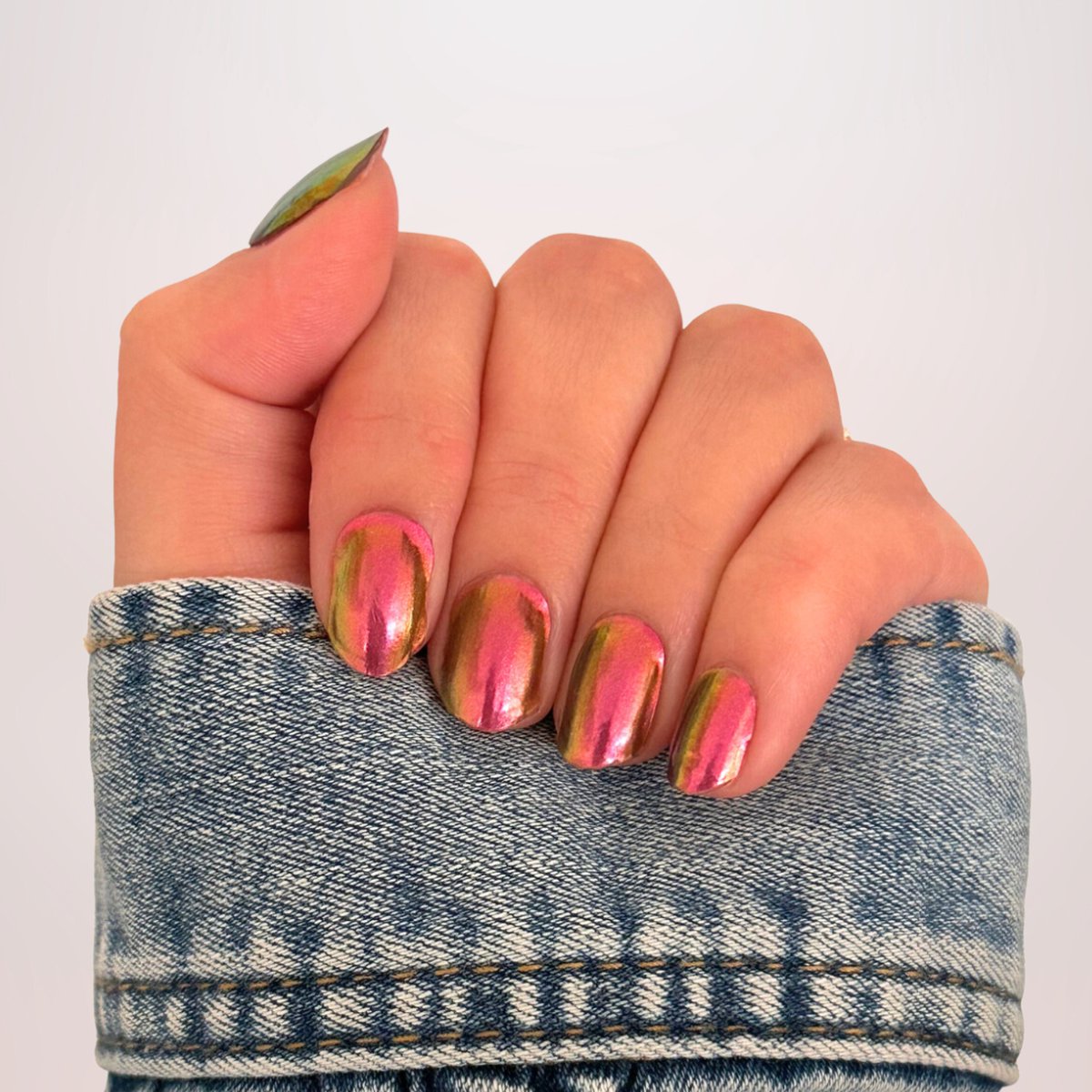 Goedkoopste BIMA Nails - Gellak Nagel Stickers - Gel Nagel Wraps - Metalic - Pink Holographic