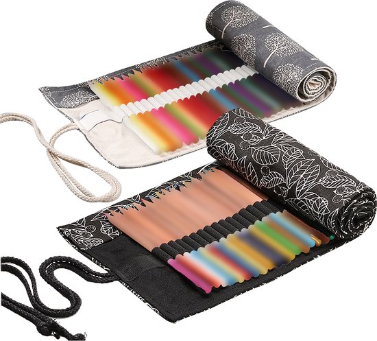 Somstyle Roletui Set - 2 Stuks - Voor 36 Potloden of Stiften - Pennen Etui voor Jongens & Meisjes - Tree & Leaf Design