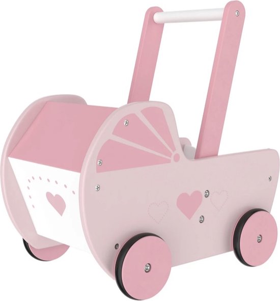 Playtive Poppenwagen - Houten Kinderwagen - Speelpop Kinderbed - Kinderspeelgoed meisjes - Poppen - Roze