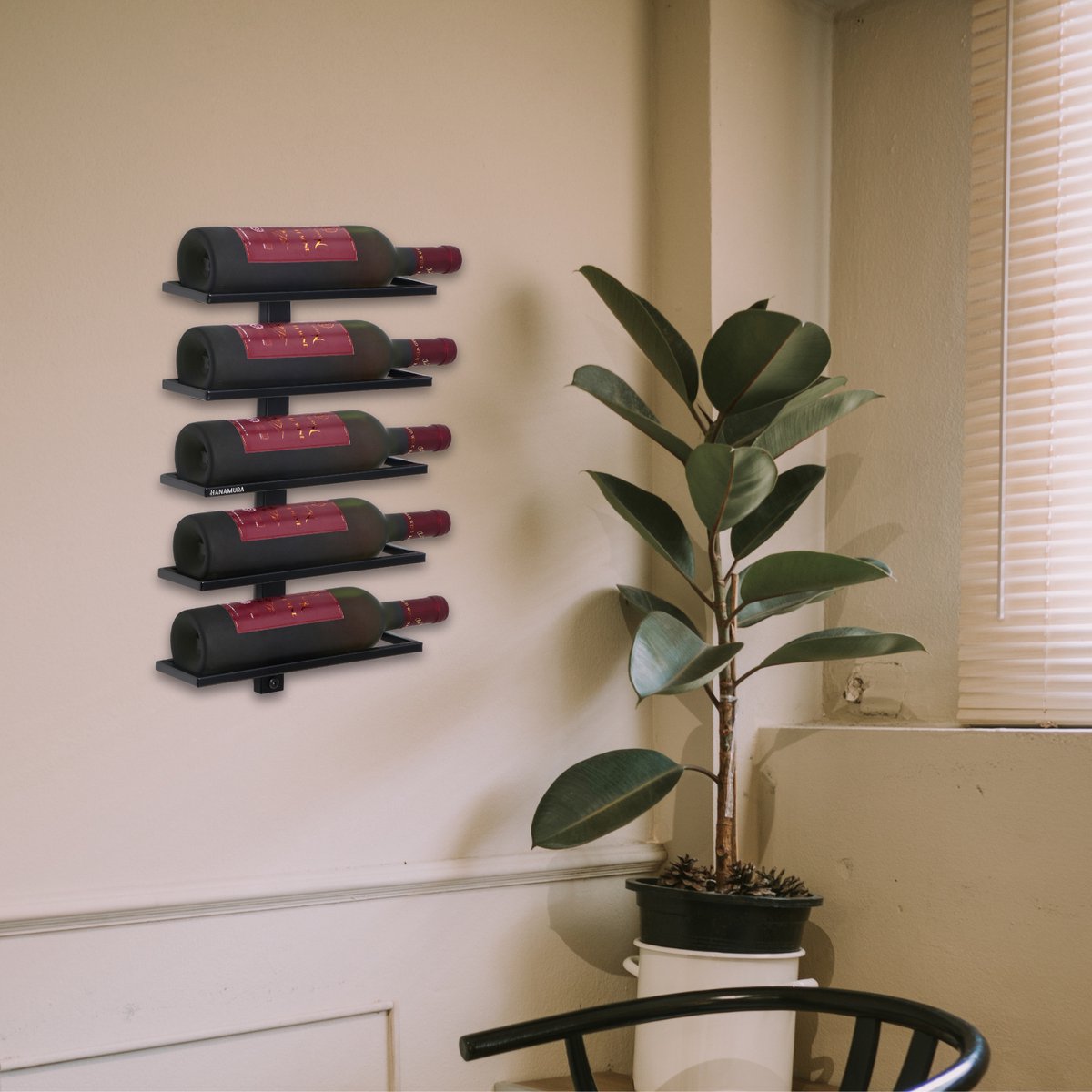 Hanamura Living Wijnrek voor 10 flessen – Modulair ontwerp - Voor aan de muur – Wijnrek zwart metaal - Inclusief handleiding & bevestigingsmateriaal — cadeau in Wonen & Interieur - foto 6