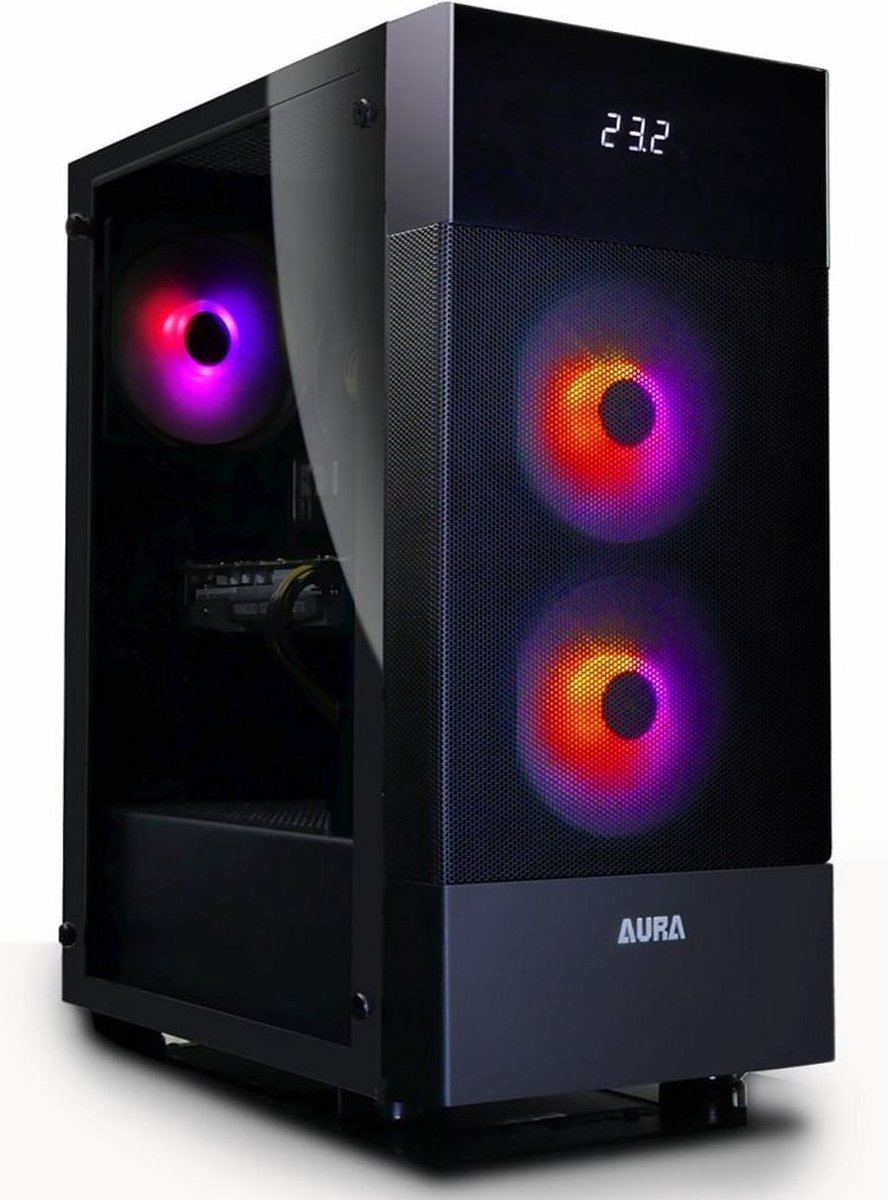 Intel i7 12700K / RTX 5070 12-Core High-End Game PC met Temperatuur Display en MESH Front - GeForce RTX 5070 12GB - 32GB RAM - 1TB M2.0 SSD - WiFi - Windows 11 Professional - Gamdias Aura GC5 - Intel - €1.499,00