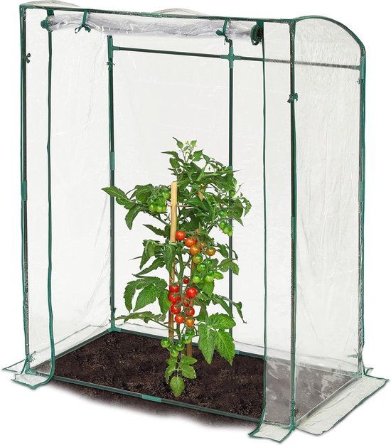 COSTWAY Broeikas voor tomaten, 100 x 50 x 170 cm, foliekas met PE roosterfolie, tuinkas met oprolbare deur met ritssluiting, tomatenhuis klein en beloopbaar, stalen frame (groen