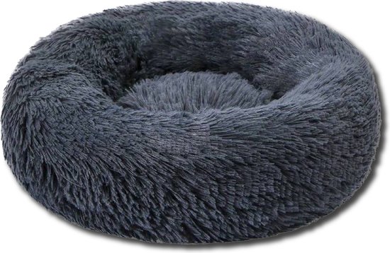 Hondenmand - Superzacht en Luxe - Fluffy en Rond - Pluche - Donut - Hondenbed - Anti-Stress - M - 80cm Groot - blauw-grijs