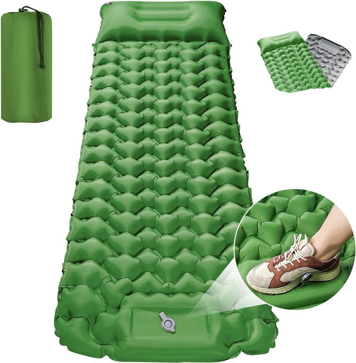 Zelfopblazende campingmat - Ultralicht - Extra dik - Waterdicht - Olijfgroen