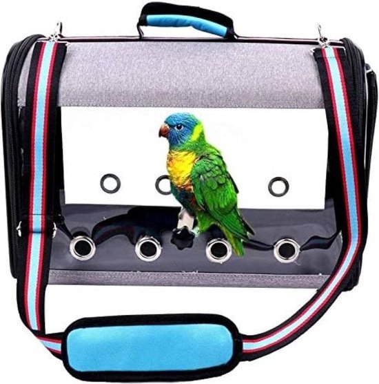 ORIZZP Vogel-Transportbox – Für Papageien & Sittiche, Mit Holzstange & Tablett, Blau