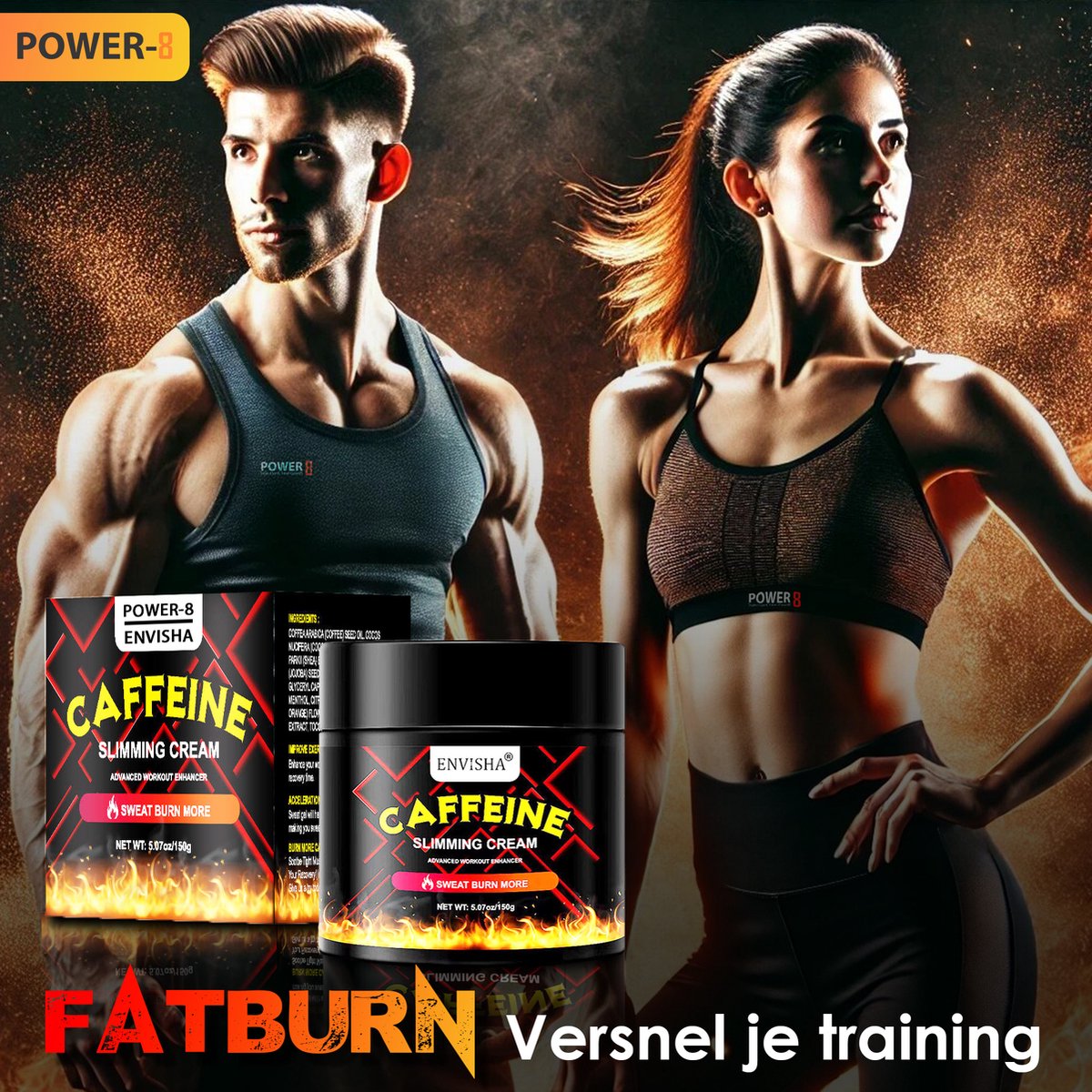 Goedkoopste Power-8® Envisha cafeïne afslank creme met Natuurlijke Ingrediënten 150g - afslankcrame - fatburner - fatburner vrouw - fat burner - afvallen - verstevigend - anti cellulite - Anti Cellulitis Crème