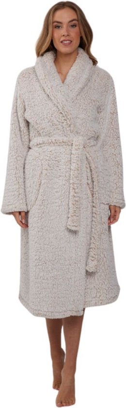 Teddy badjas dames - EXTRA dik, lang & warm - Damesbadjas Teddylook - Winter Musthave - Pastunette - lichtbruin - maat 4XL (60-62)