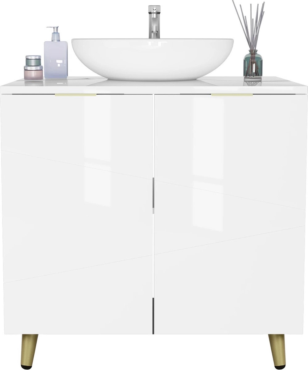 DHN Wastafel onderkast - Wastafelmeubel - Badkamerkast - Vrijstaand 60X60X30Cm badkamerkast hoogglans - Badkamer onderkast Wit