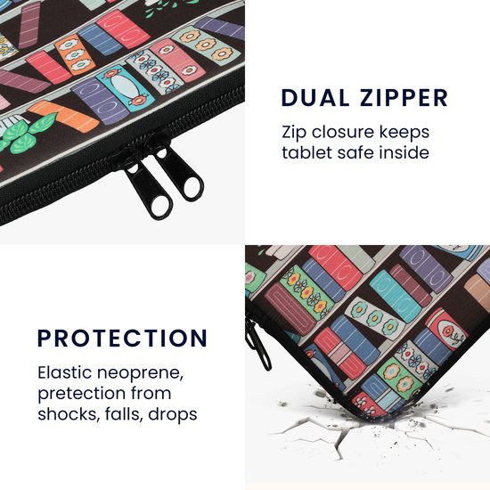kwmobile Universele Cover voor eReader - Neopreen hoesje Zomerse bibliotheek design blauw / groen / roze van kwmobile — afbeelding 2