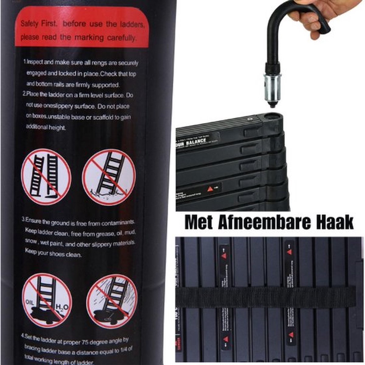 Thuys Telescoopladder - 6.2 Meter - Telescopische Vouwladder - Telescopische Ladder - Inklapbaar - Soft Close – Verstelbaar – foto 4