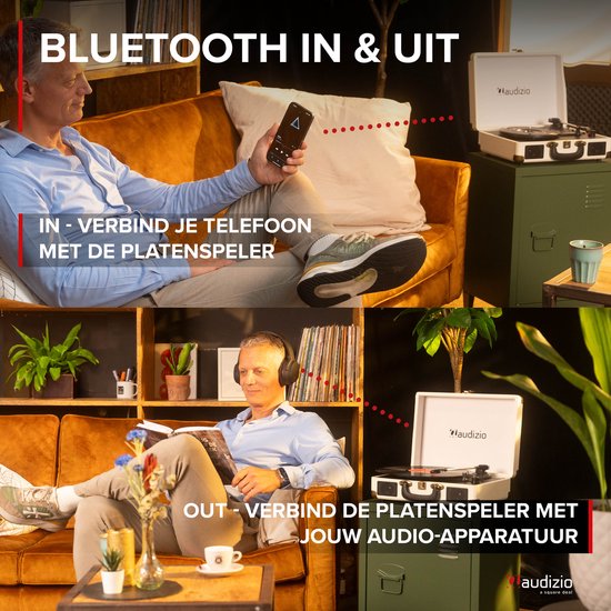 Platenspeler Bluetooth IN/OUT - Audizio RP116CR - 2025 model - Retro platenspeler met speakers - Crème — afbeelding 2