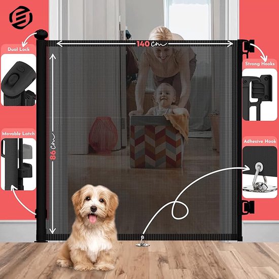 Barrière De Sécurité Rétractable Pour Bébés Et Chiens - Filet Extensible Sans Perçage - Pour Escaliers, Portes