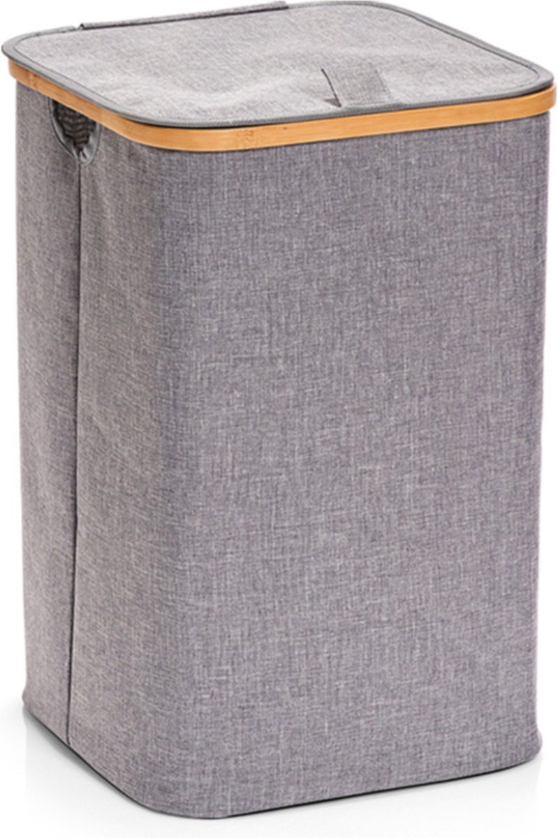 Goedkoopste Zeller Wasmand - stof /bamboe- vierkant - grijs - 33 x 33 x 50 cm - Was sorteren/verzamen - Wasgoedmanden/wasmanden