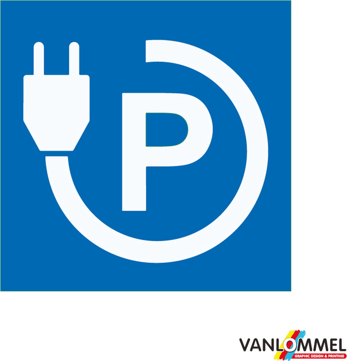Pictogram bordje parking met oplaadpunt elektrische wagens 30x30cm | Bordje 2mm | Parkeren | Laadpaal | Laadpunt | Oplaadstation | Laad station | Laden | Auto opladen | Eco | Voorbehouden | Parkeersignalisatie