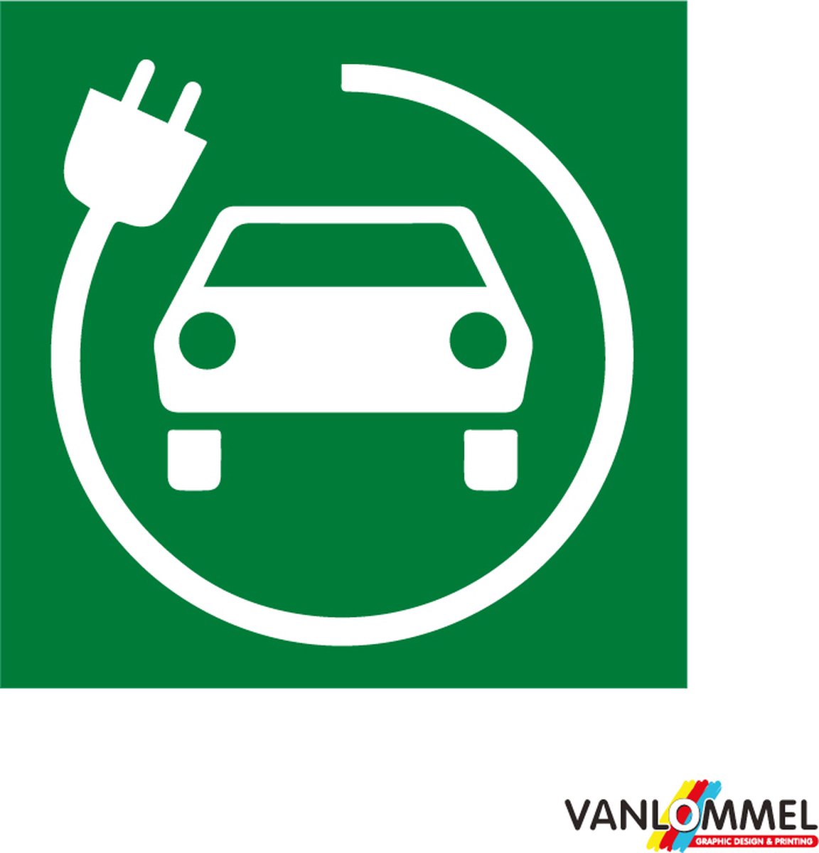 Pictogram bordje met oplaadpunt elektrische wagens 30x30cm | Bordje 2mm | Parkeren | Laadpaal | Laadpunt | Oplaadstation | Laad station | Laden | Auto opladen | Eco | Voorbehouden | Parkeersignalisatie