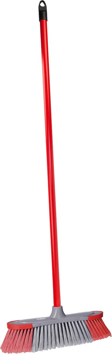 Goedkoopste Brumag zachte bezem voor binnen - bezemkop rood/grijs - breedte 35 cm - steel 130 cm - voor alle vloeren - zachte haren - kunststof