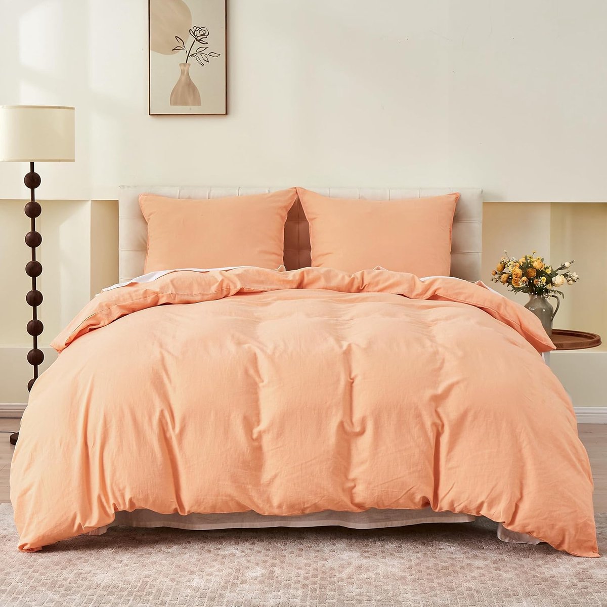 JGS® - Luxe Linnen en Katoenen Beddengoedset, Ademend, Zomer Beddengoed, 155x220 cm, 2-delig in Perzik Kleur -