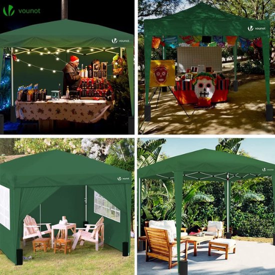 VOUNOT Partytent Opvouwbaar 3x3m, Easy Up Paviljoen, Pop Up Tuintent, UV- bescherming 50 , Wit VOUNOT Partytent Opvouwbaar 3x3m, Easy Up Paviljoen, Pop Up Tuintent, UV- bescherming 50 , Wit