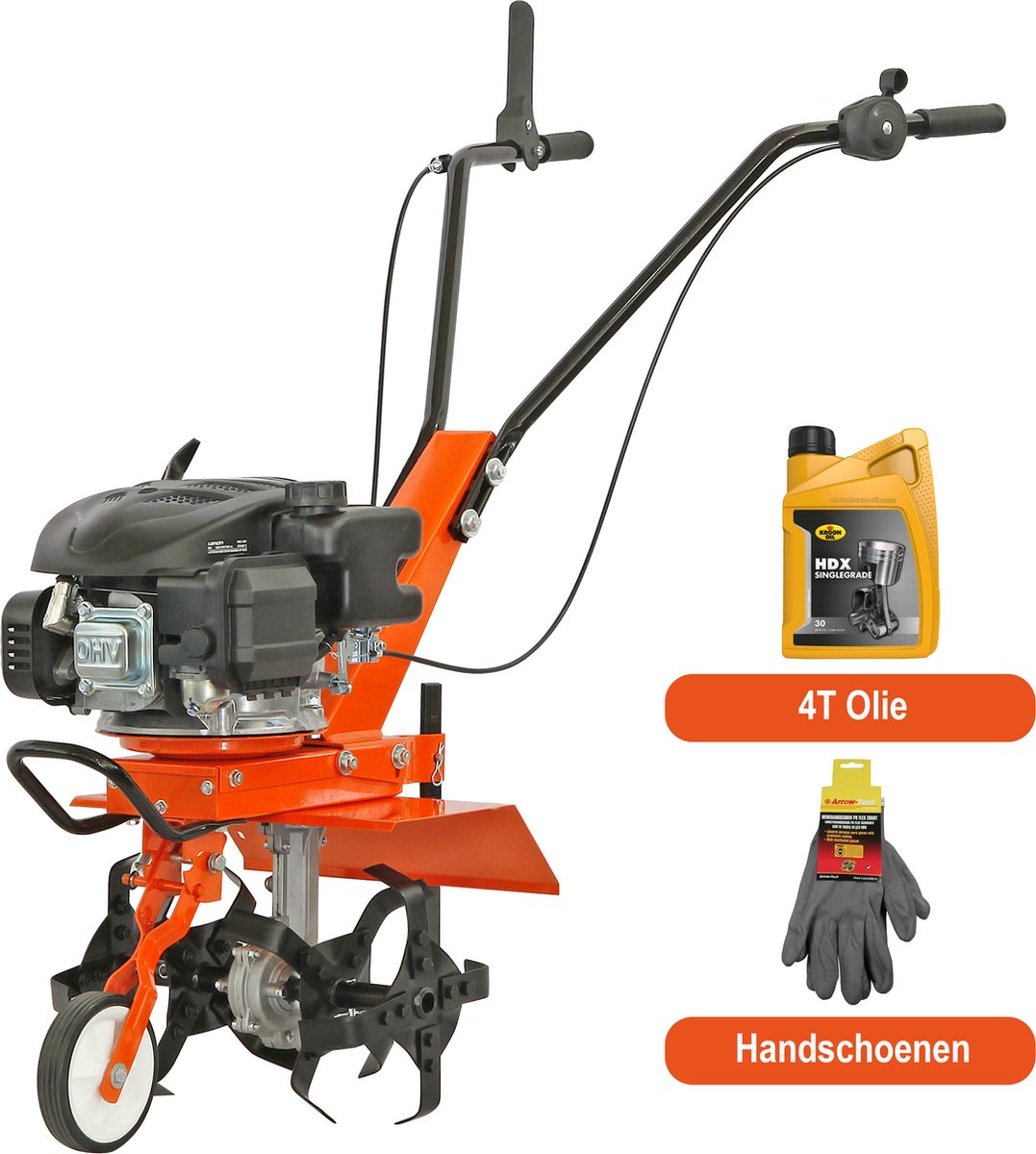 Kibani Grondfrees 40cm Incl. Gehoorbeschermer Handschoenen en 4T Olie Benzine 139cc- 40CM Breedte 3PK- Loncin motor