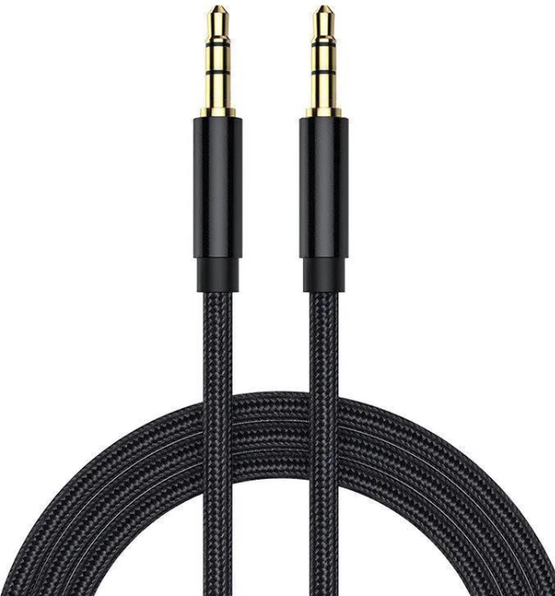 JUALL 3.5mm Aux Kabel - Audio Kabel - Jack Kabel - Verlengkabel - 1 Meter - Zwart Gevlochten