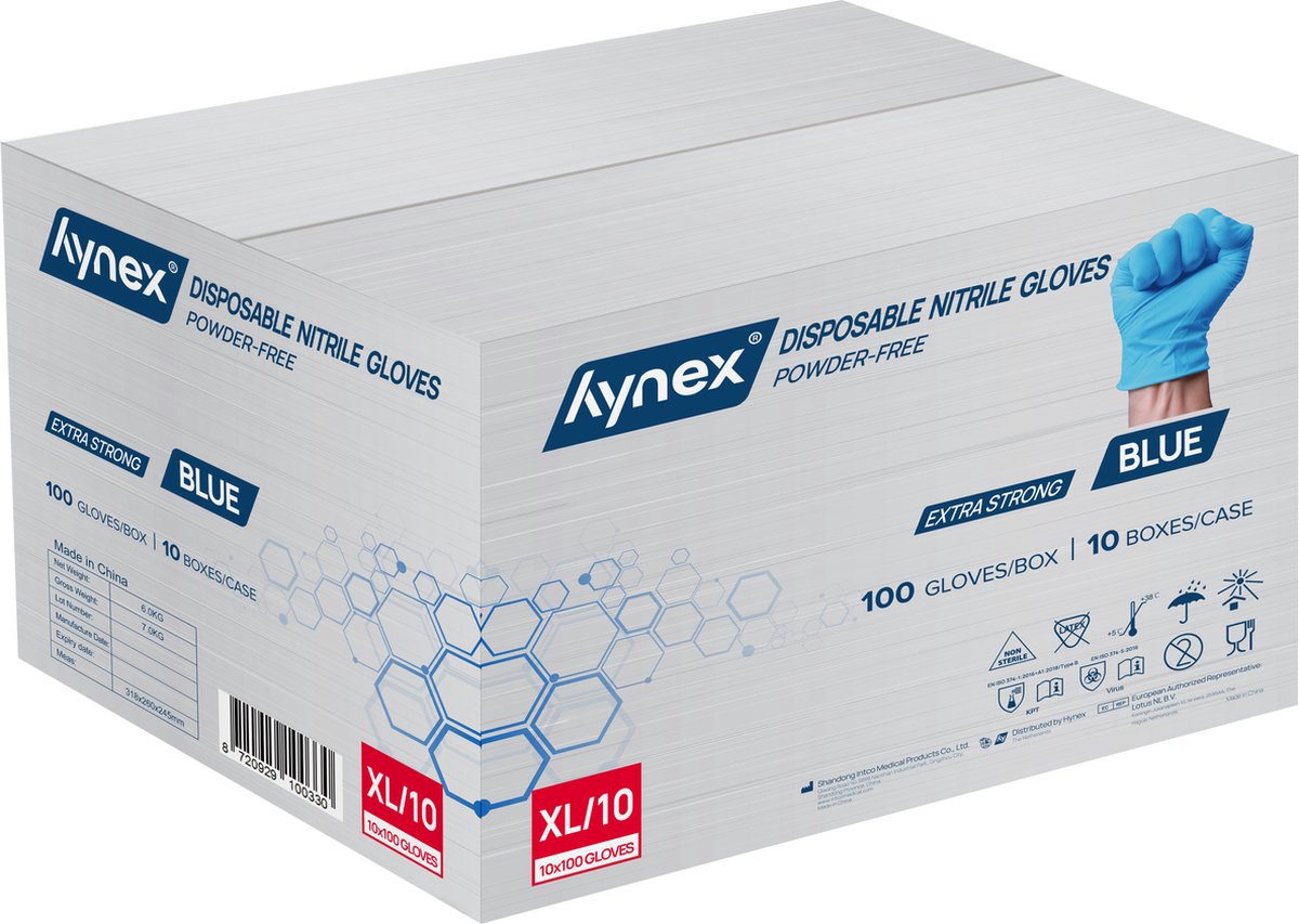 Goedkoopste Hynex Nitril handschoenen 5g maat XL - omdoos 1000 stuks - Blauw - Poedervrij - Latex vrij - Niet steriel