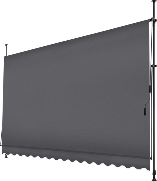 tillvex Klemluifel 150 cm blauw-wit met handslinger, voor balkon, balkonluifel zonder boren, luifel uv-bestendig en in hoogte verstelbaar, zonwering, waterdicht