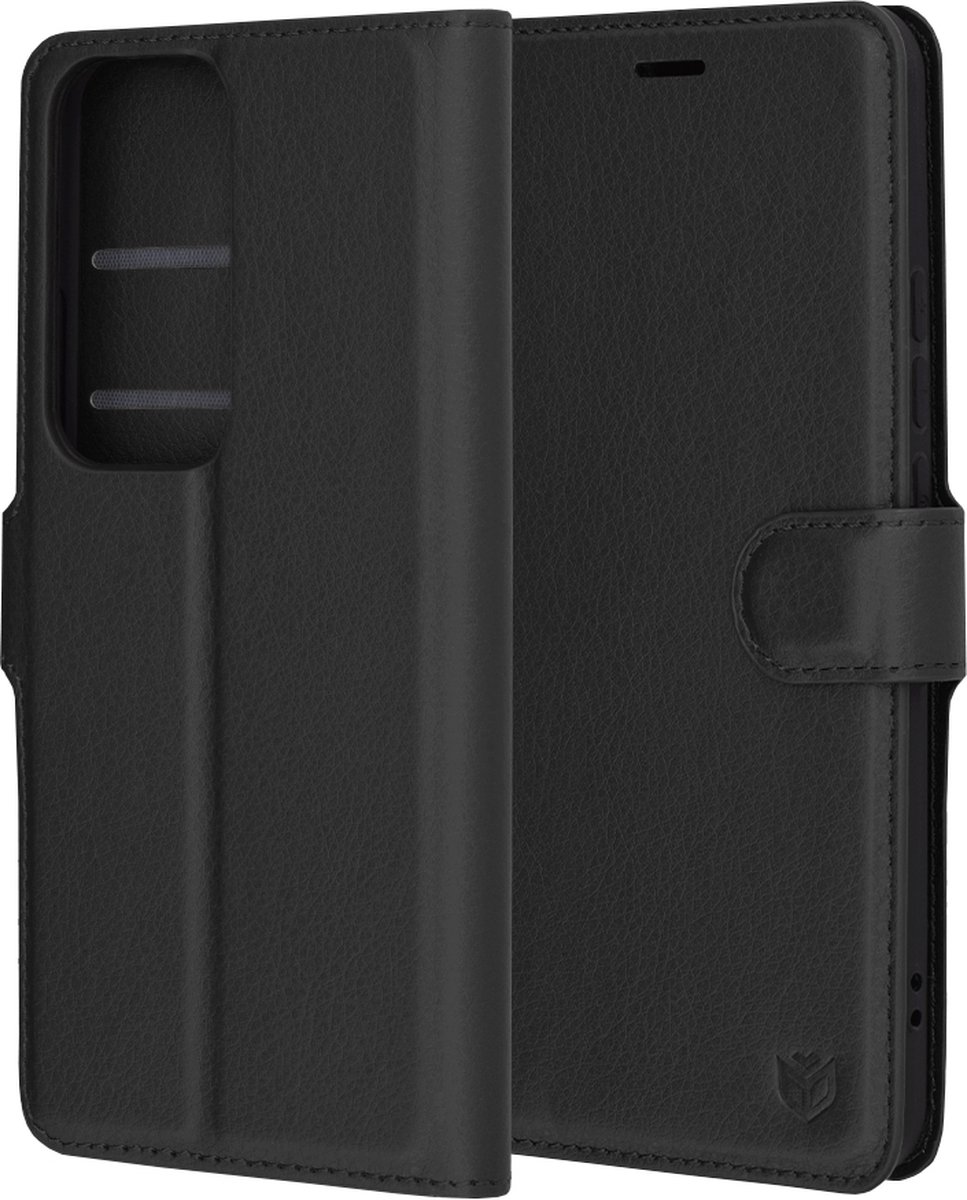 Techsuit Leather Folio Book Wallet Case hoesje voor Oppo Reno12 Pro - Zwart