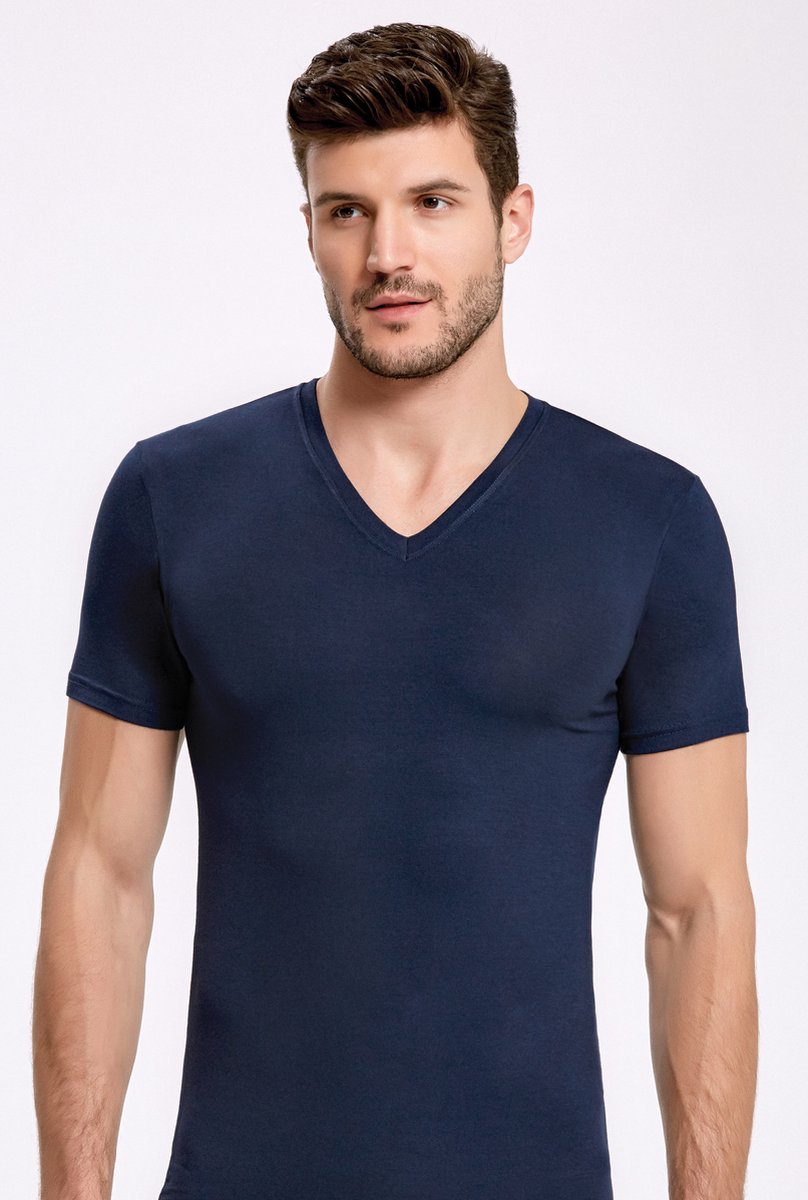 ilke® Bamboe Heren T shirts Met V Hals - Marineblauw - S