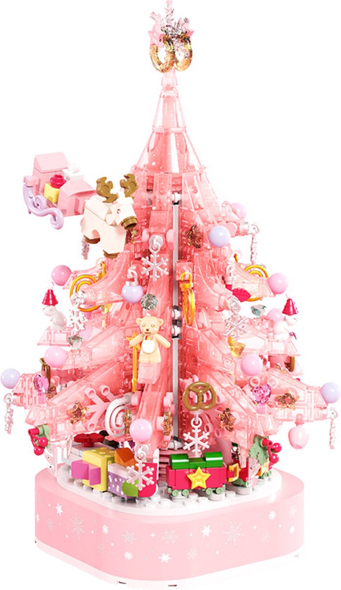 675+ PCS Roze Kristallen Kerstboom Bouwstenen/Lego Compatibel/Verlichting Street View Muziekdoos Gemonteerd Bouwstenen/Kinderspeelgoed/Vakantiegeschenken van Merkloos — afbeelding 3