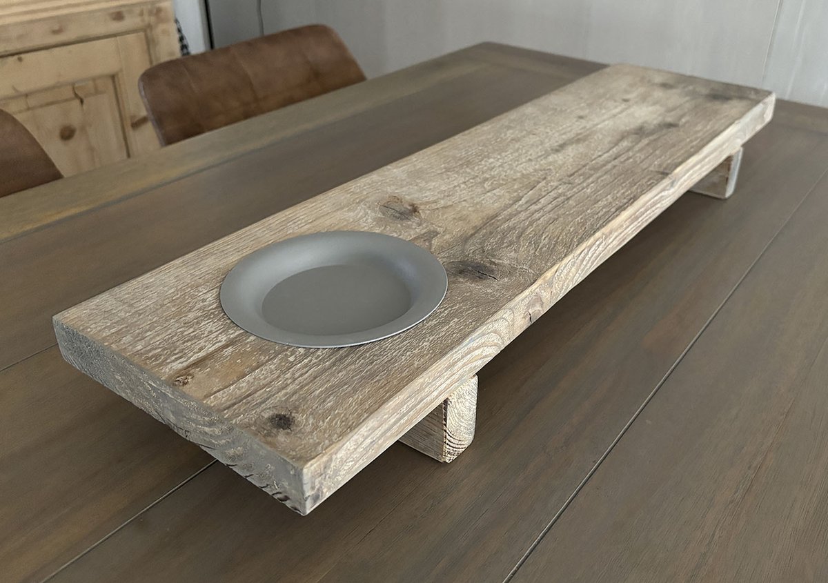 Vensterbank plank - Grijze houder - Tafelplank - Gebruikt hout - 70x19,5x8 cm