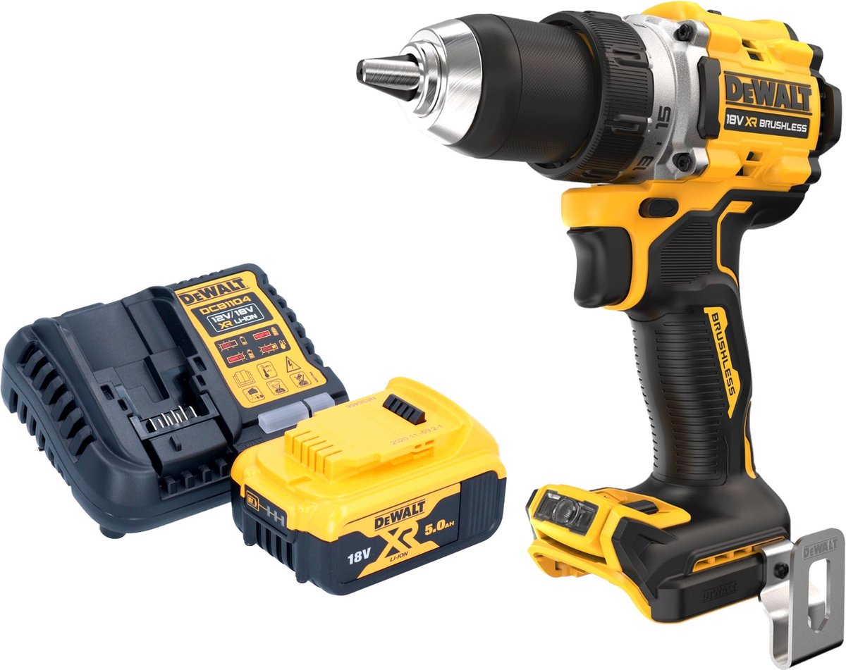 DeWalt DCD 800 P1 accuboormachine 18 V 90 Nm borstelloos + 1x oplaadbare accu 5.0 Ah + lader