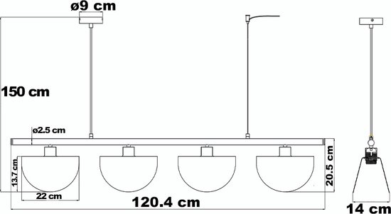 Suspension noire avec abat-jour fumés, 4 lumières - Morandi