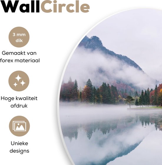 WallCircle - Cercle mural - Cercle mural intérieur - Automne - Brouillard - Water - Paysage - 120x120 cm - Décoration murale - Peintures ronds XXL