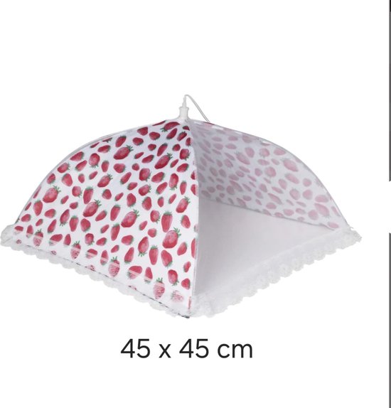 Vliegenkap - Voedselkap - Foodcover - Opvouwbaar - 45cm - Aardbeimotief - BBQ - Buiten Eten