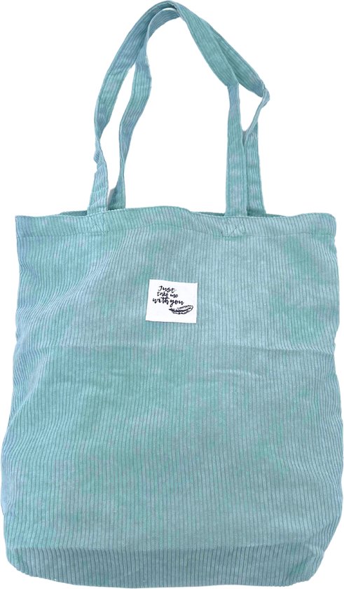 Foto: Godaily dames schoudertas handtas bag ribstof canvas katoenen tas tote aquamarijn