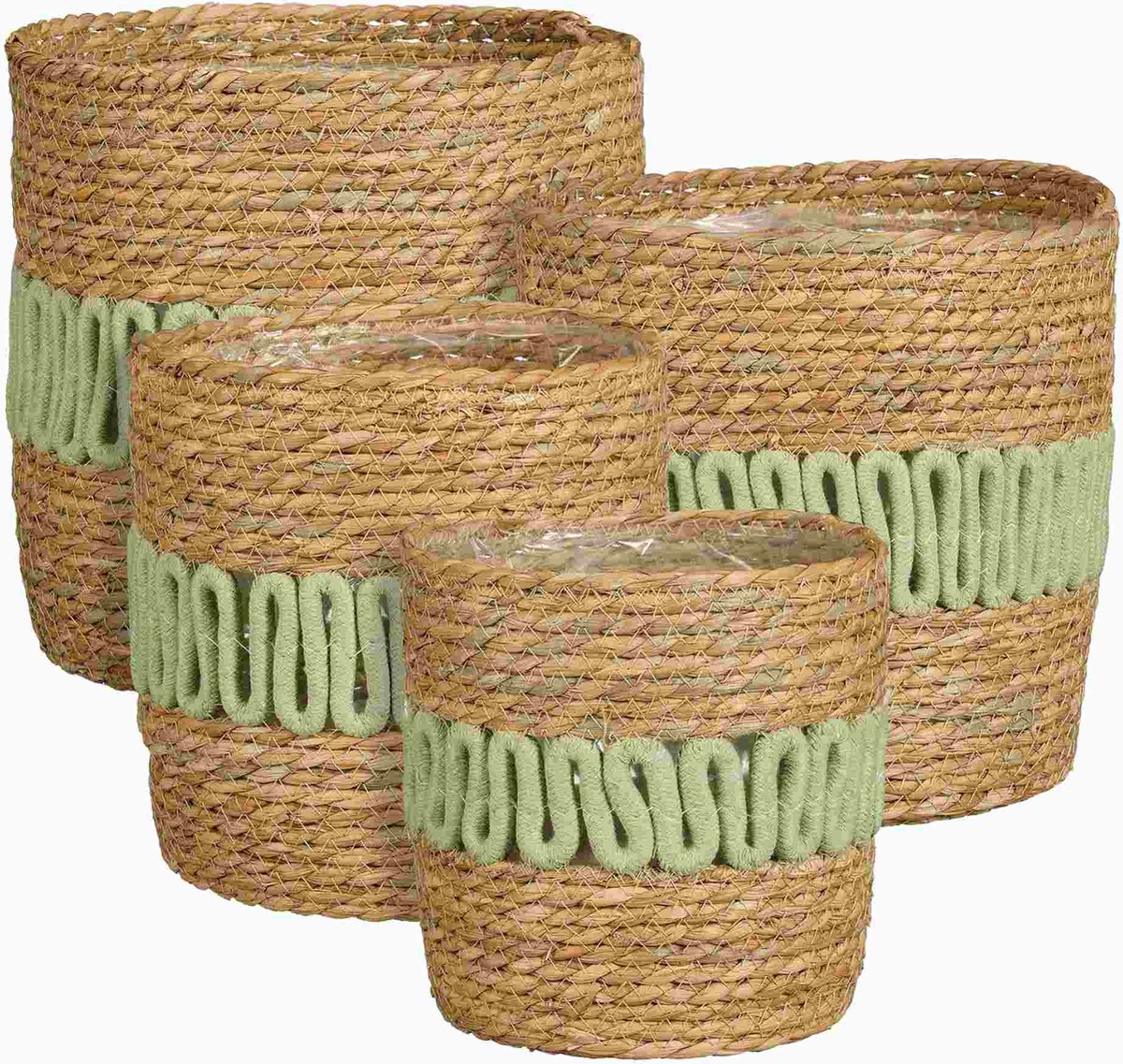 Mica Decorations Mand Fernandez - 25x25x25 cm - Zeegras - Licht Groen - Set van 4
