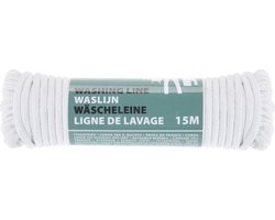 Waslijn/drooglijn wit 15 meter van polyester - Waslijndraad - Was ophangen