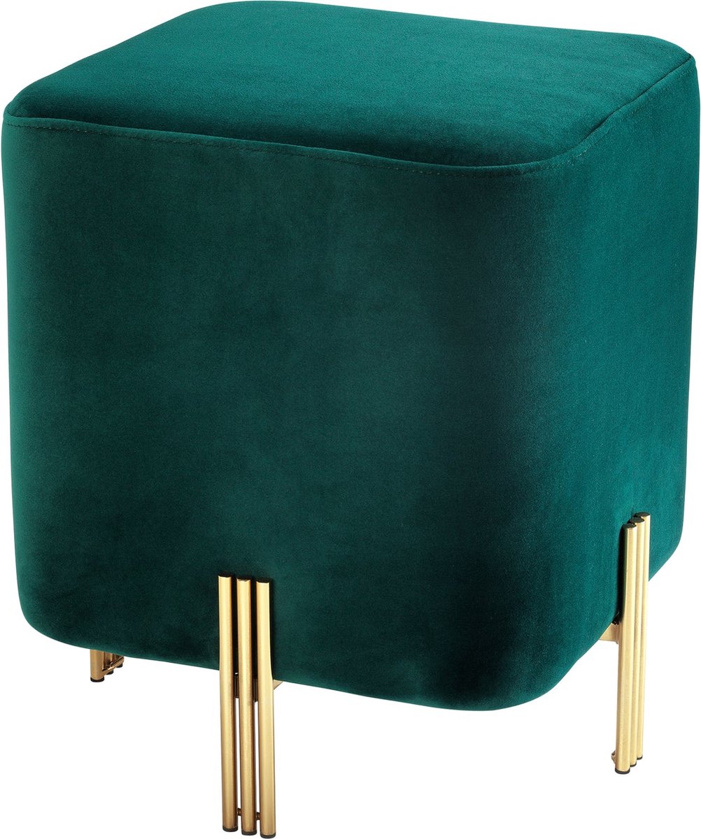 chique design stool voetenstoel Burnett Dark Green velvet met gouden poten