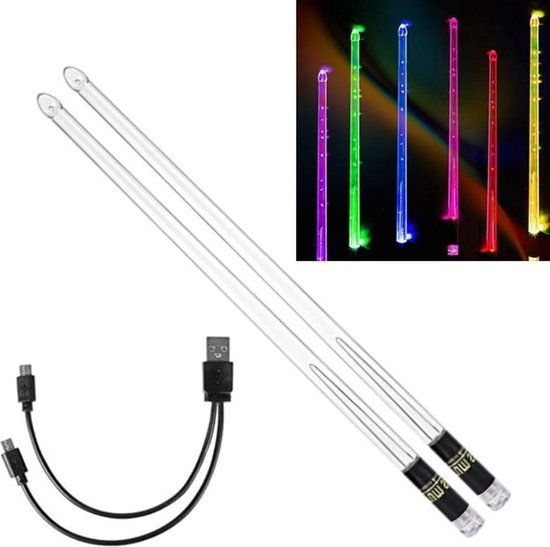 Foto: 15 kleurverloop led light up oplaadbare glow drum sticks duurzaam professioneel drummer geschenk pc polymeer materiaal voor volwassenen 2 stuks 