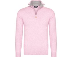 Heren trui Cashmere touch - Schipperstrui met rits - Coltrui Heren - Longsleeve Shirt - Sweater Heren - Maat M - Licht roze